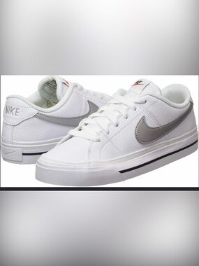 Nike Men’s White & Gray Low-Top Sneakers with Silver Swoosh